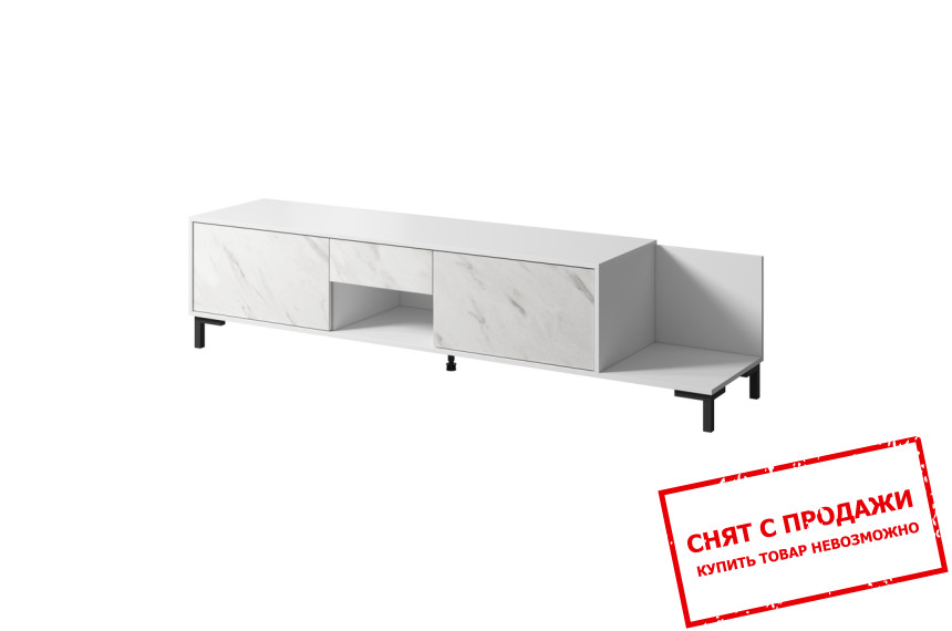 Тумба под ТВ Cama Marmo RTV 2D1S1K 2-дверная с 1 ящиком Белый мат/белый эффект мрамора