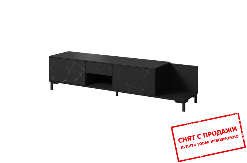 Тумба под ТВ Cama Marmo RTV 2D1S1K 2-дверная с 1 ящиком Черный мат/черный эффект мрамора