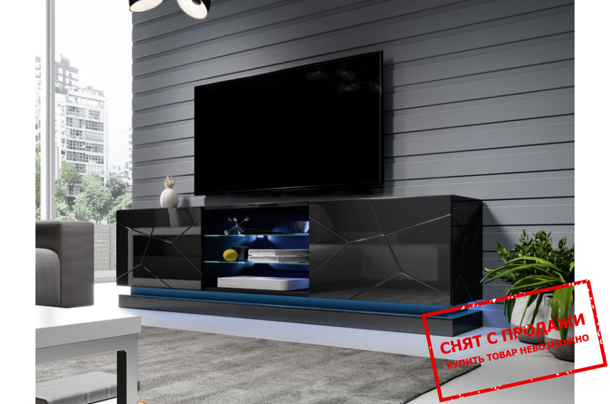 Тумба под ТВ Cama Qiu RTV200 2-дверная Черный глянец