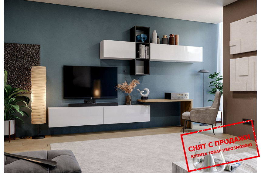 Стенка в гостиную БОКС V4 / BOX V4 MiroMark Белый глянец/Черный глянец