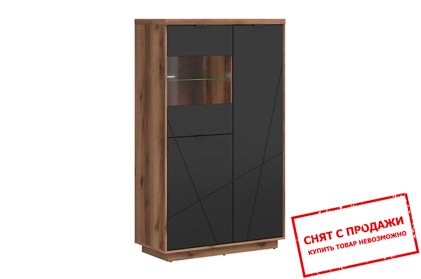 Витрина Forn REG2D1W BRW 3-дверная Дуб делано/черный мат