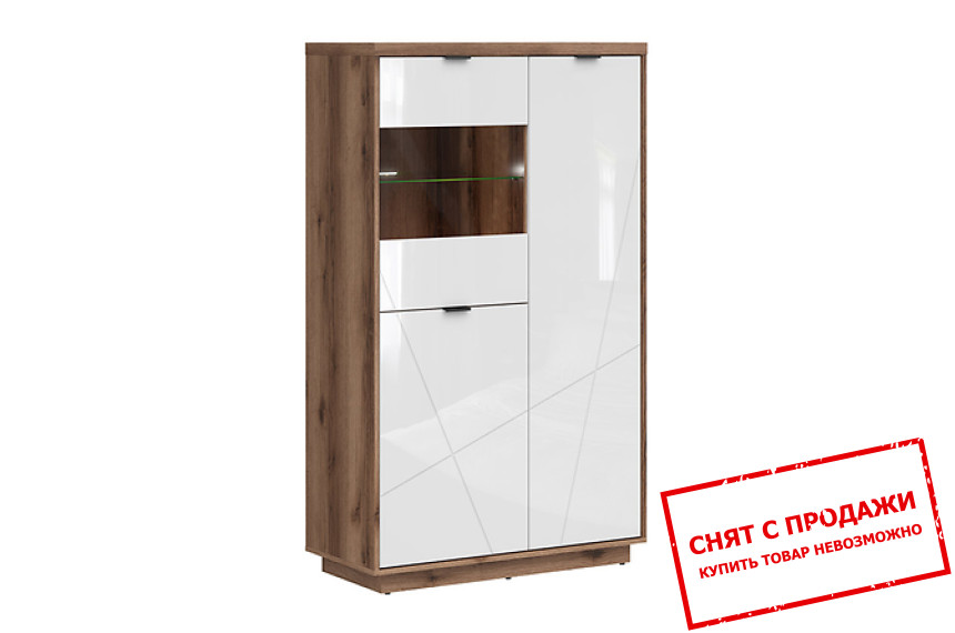 Витрина Forn REG2D1W BRW 3-дверная Дуб делано/белый глянец