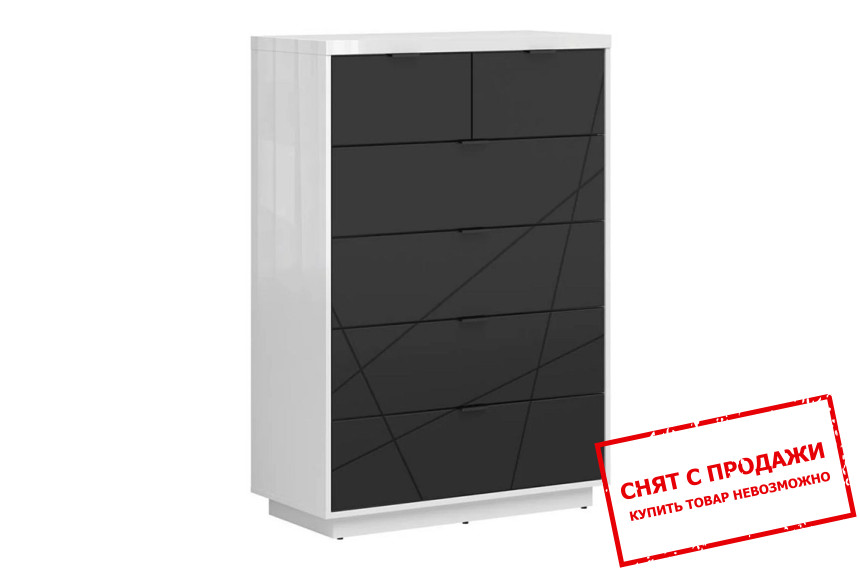 Комод Forn KOM6S BRW с 6 ящиками Белый глянец/черный мат