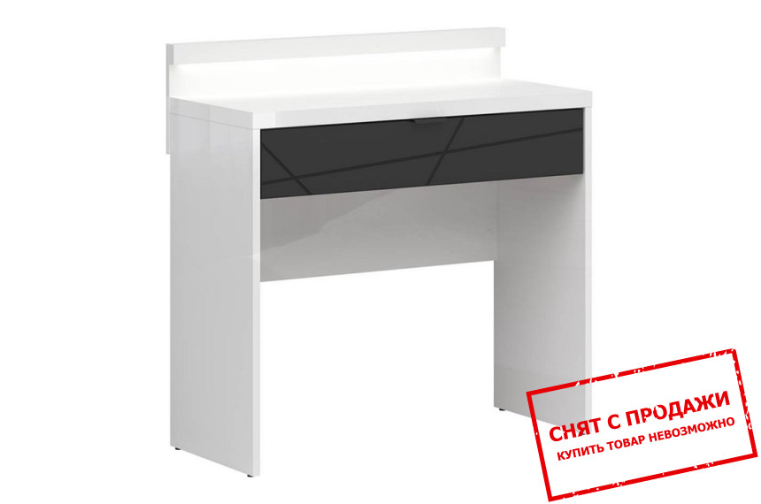 Стол туалетный Forn TOL1S+OSW BRW с 1 ящиком с LED Белый глянец/черный мат