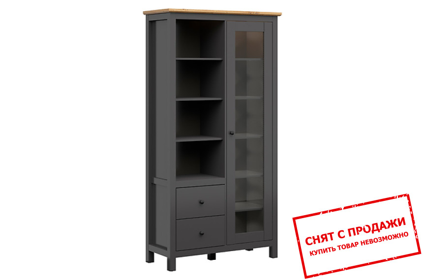 Витрина Hesen REG1W2S/20/11 BRW 1-дверная с 2 ящиками с LED Графит/дуб артизан