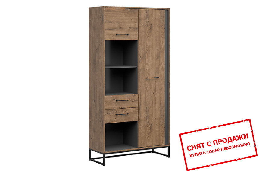 Стеллаж Luton REG2D2S BRW 2-дверный с 2 ящиками Дуб риббек коричневый/графит