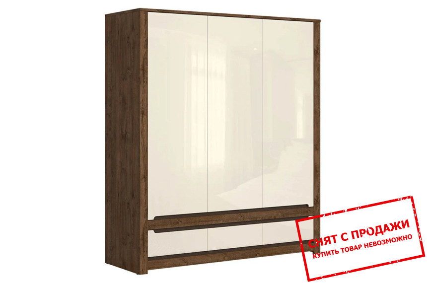 Шкаф платянной Ruso SZF3D3S BRW 3-дверный Дуб април/перламутр глянец