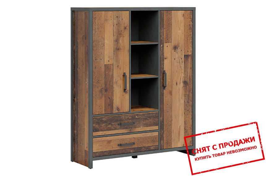 Стеллаж Weston REG2D2S BRW 2-дверный с 2 ящиками Сосна состареная