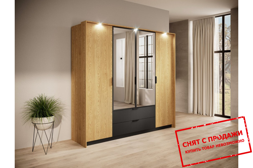 Шкаф платяной Perfect Home Балтик / Baltic 4D2S/220 4-дверный с зеркалом Дуб балтик/черный