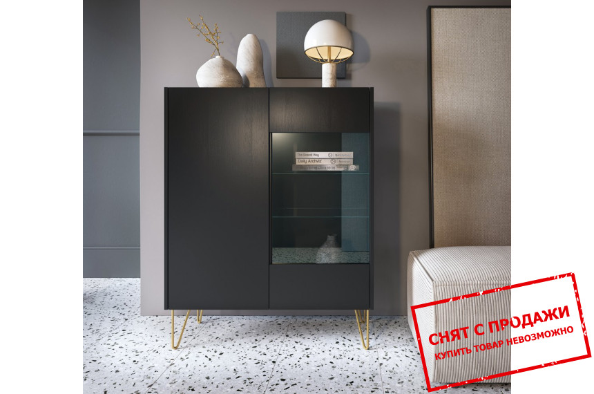 Витрина Perfect Home Гармони / Harmony WT97 2-дверная с золотыми ножками Черный/черный мрамор роял