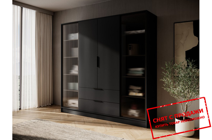 Гардеробная / шкаф платяной Келли / Kelly 4DRD Perfect Home 4-дверная с боковыми прозрачными дверями Черный