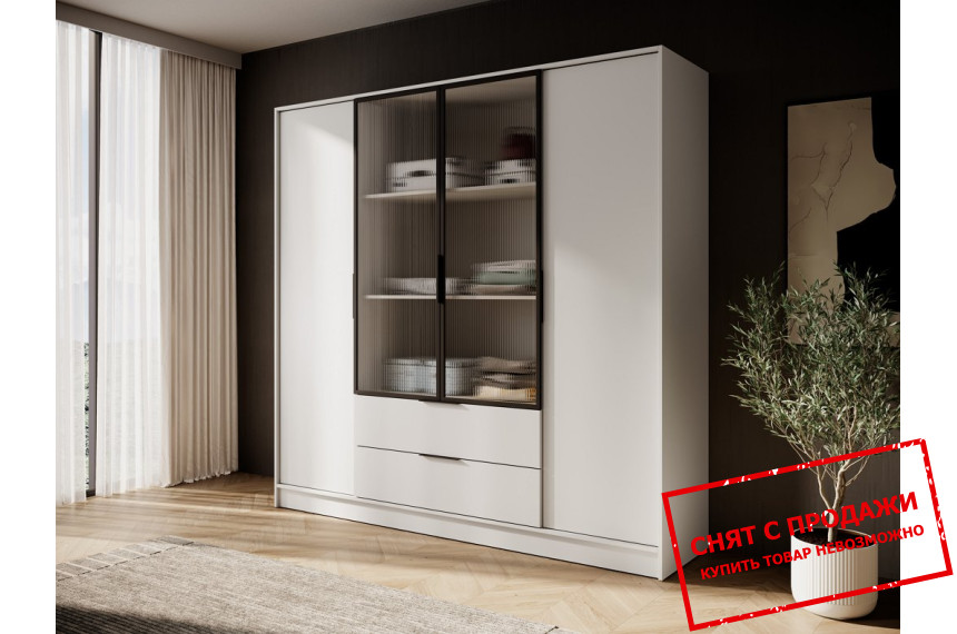 Гардеробная / шкаф платяной Келли / Kelly 4DRM Perfect Home 4-дверная с центральными прозрачными дверями и дополнительными полками Кашемир