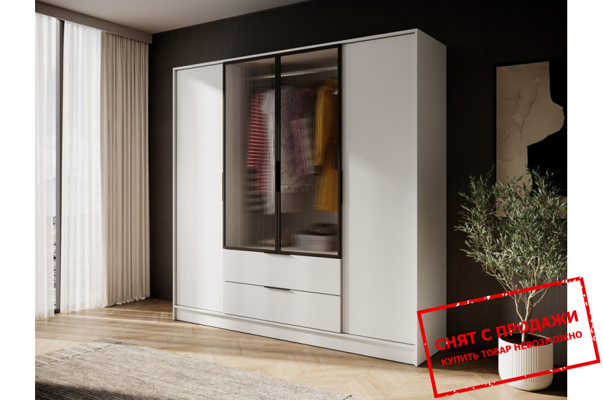 Гардеробная / шкаф платяной Келли / Kelly 4DRM Perfect Home 4-дверная с центральными прозрачными дверями и реей Кашемир