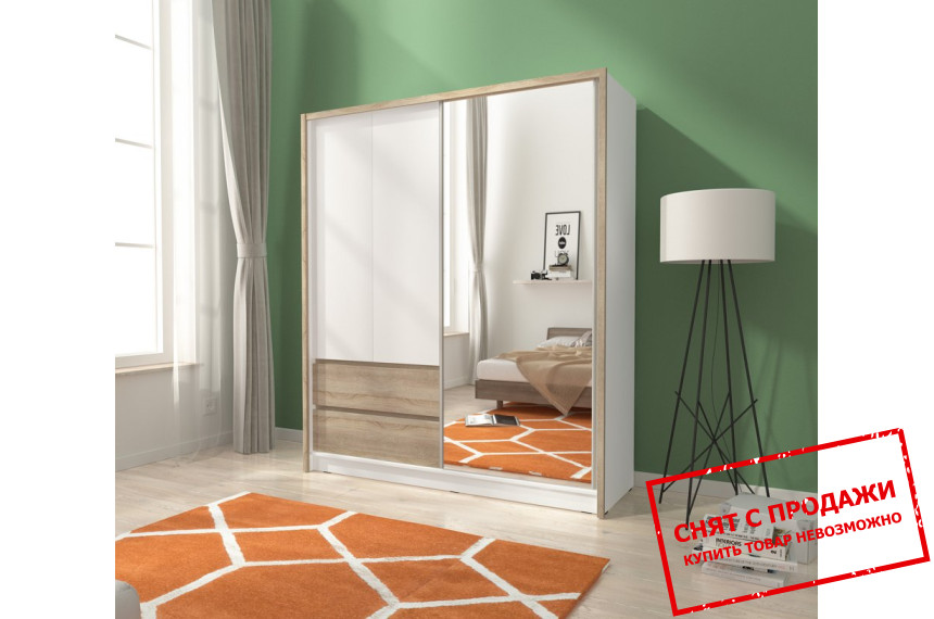 Шкаф полукупе платяной Сара / Sara 180 Perfect Home 3-дверный с зеркалом Белый/дуб сонома