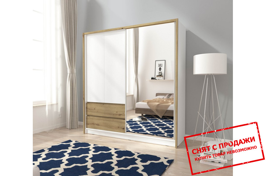 Шкаф полукупе платяной Сара / Sara 200 Perfect Home 3-дверный с зеркалом Белый/дуб артизан