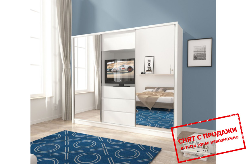 Шкаф-купе ТВ / TV 250 Perfect Home 3-дверный с зеркалом Белый