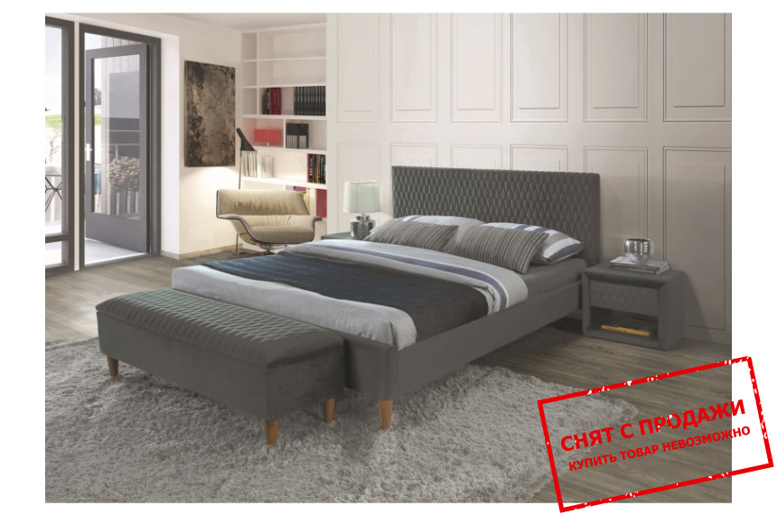 Кровать (с ламелями) Signal Azurro 140x200 Velvet двуспальная Серый