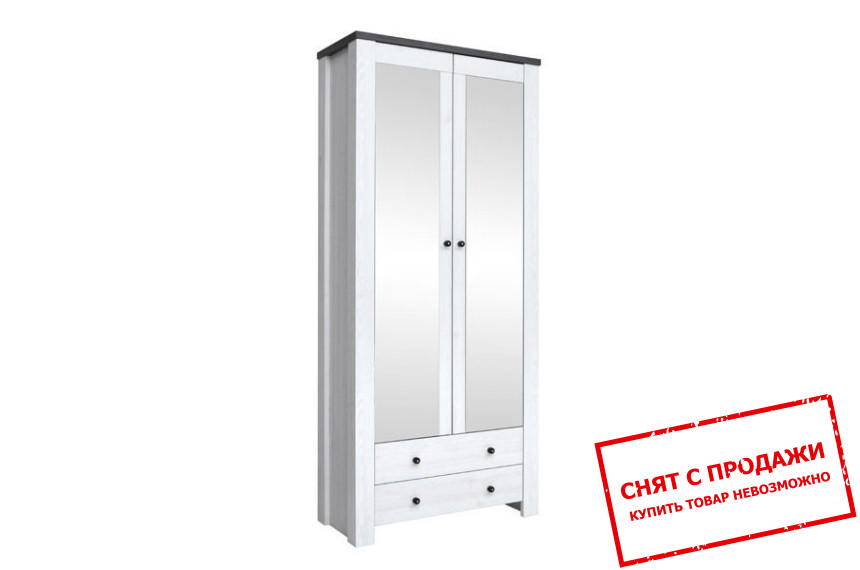 Шкаф Антверпен / Antverpen SZF2D2S N БРВ 2-дверный с зеркалом Ясень снежный/дуб мореный