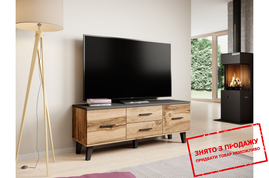 Тумба під ТВ Cama Lotta RTV140 2D2S 2-дверна з 2 шухлядами Дуб вотан/чорний