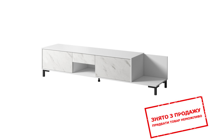 Тумба під ТВ Cama Marmo RTV 2D1S1K 2-дверна з 1 шухлядою Білий мат/білий ефект мармуру