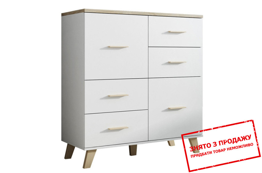 Комод Cama Lotta 110 2D4S 2-дверний з 4 шухлядами Білий/дуб сонома