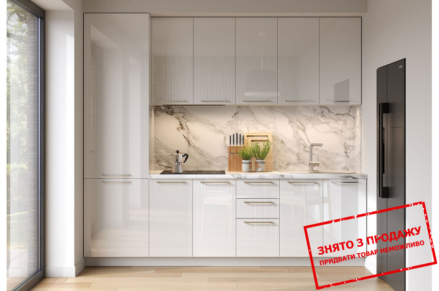 Кухня Глорі / Glory 2.6 зі столешнею MiroMark Білий/білий глянець