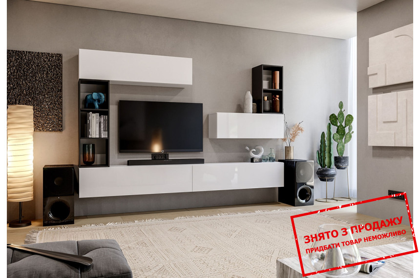 Стінка у вітальню БОКС V3 / BOX V3 MiroMark Білий глянець/Чорний глянець