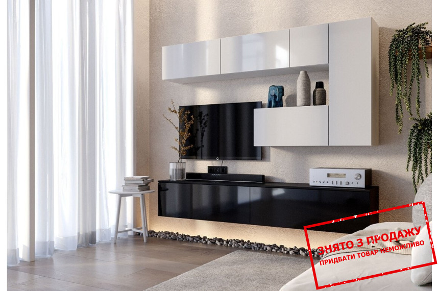 Стінка у вітальню БОКС TV2 / BOX TV2 MiroMark Білий глянець/Чорний глянець