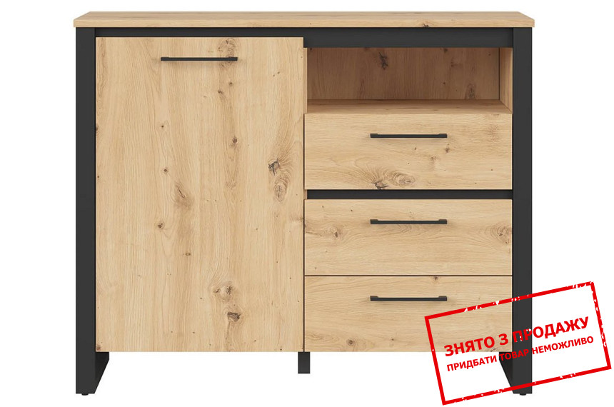Комод Dodson KOM1D3S BRW 1-дверний з 3 шухлядами Дуб артизан/чорний
