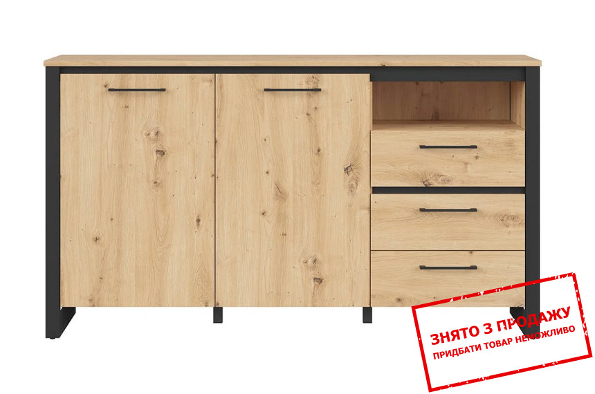 Комод Dodson KOM2D3S BRW 2-дверний з 3 шухлядами Дуб артизан/чорний