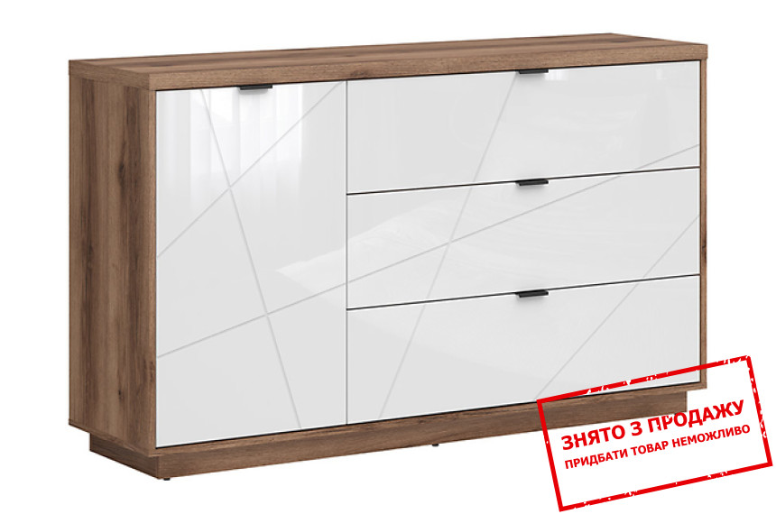 Комод Forn KOM1D3S BRW 1-дверний з 3 шухлядами Дуб делано/білий глянець