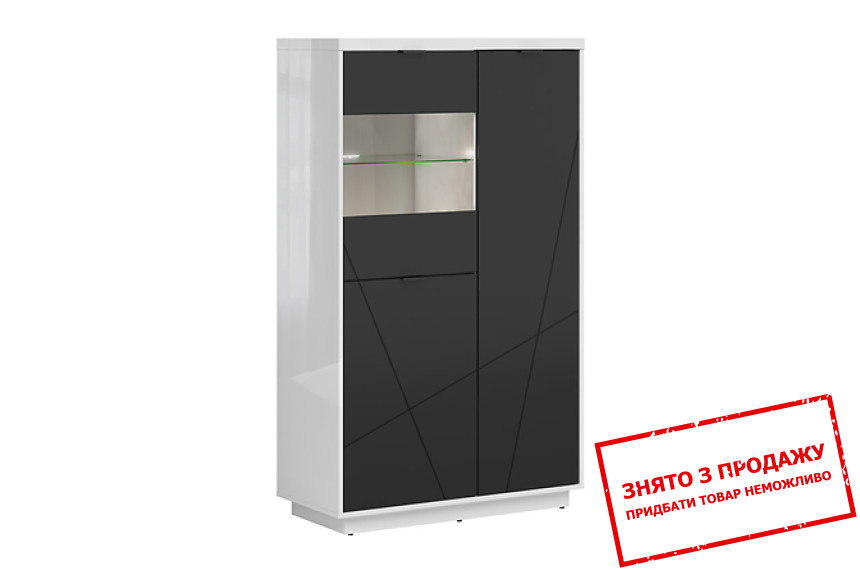 Вітрина Forn REG2D1W BRW 3-дверна Білий глянець/чорний мат