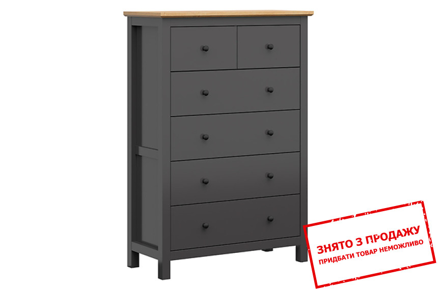 Комод Hesen KOM6S/15/10 BRW з 6 шухлядами Графіт/дуб артизан