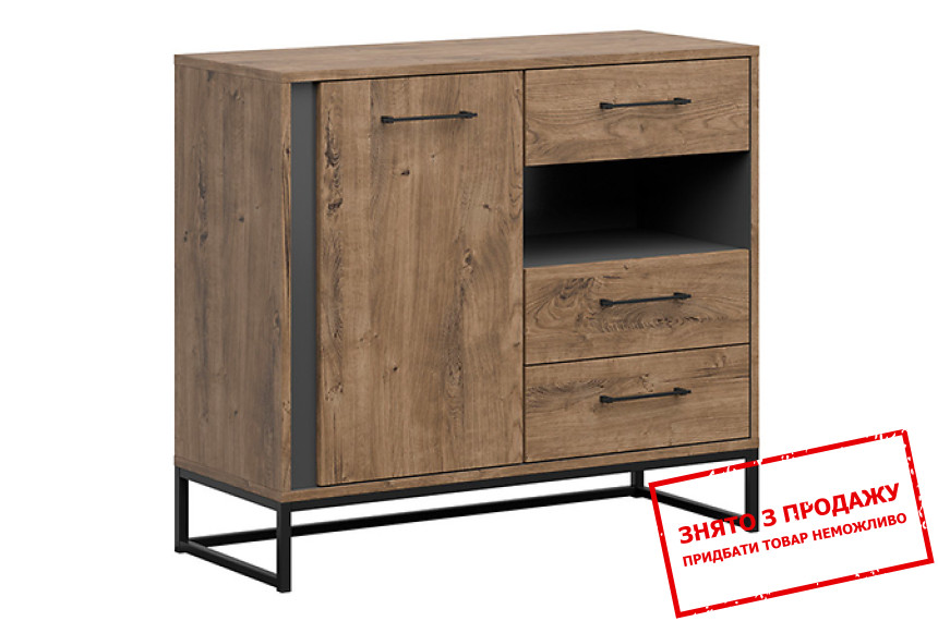 Комод Luton KOM1D3S/9/10 BRW 1-дверний з 3 шухлядами Дуб ріббек коричневий/графіт