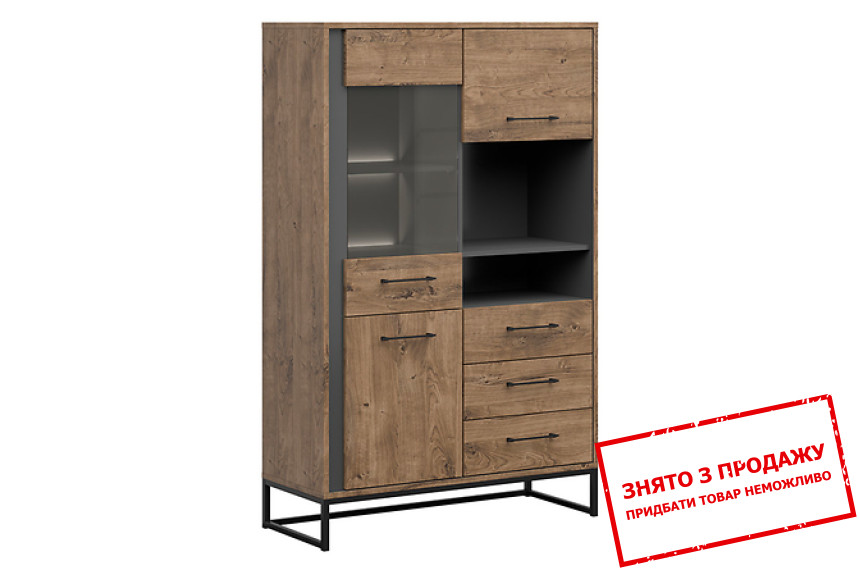 Вітрина Luton REG2D1W3S BRW 3-дверна з 3 шухлядами Дуб ріббек коричневий/графіт