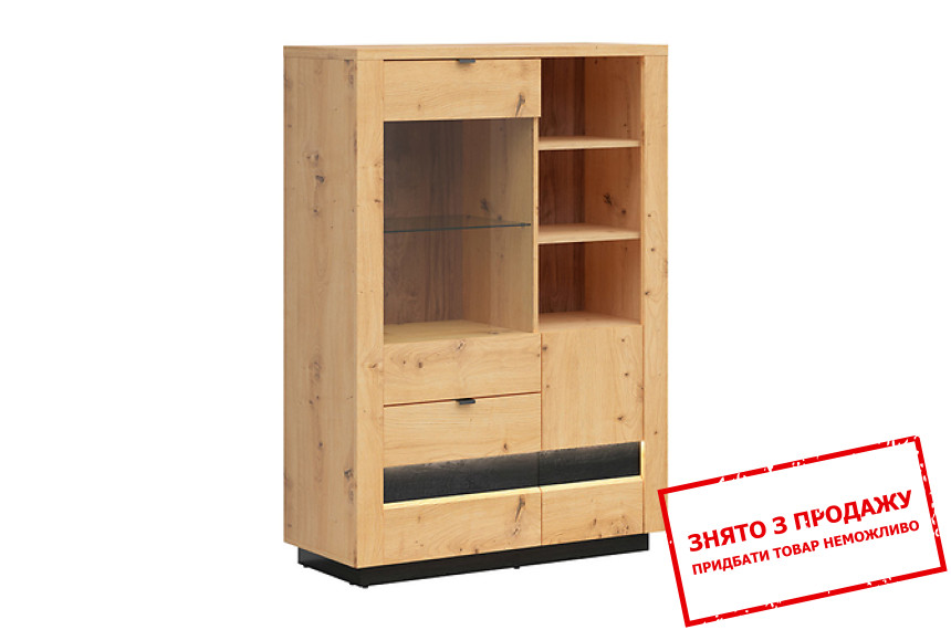 Вітрина Ostia REG1D1W2S/15/10 BRW 2-дверна з 2 шухлядами Дуб артизан/дуб чорний