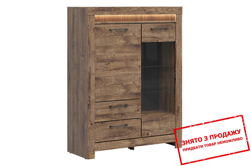 Вітрина Torin REG1D1W2S BRW 2-дверна з 2 шухлядами Дуб ріббек коричневий