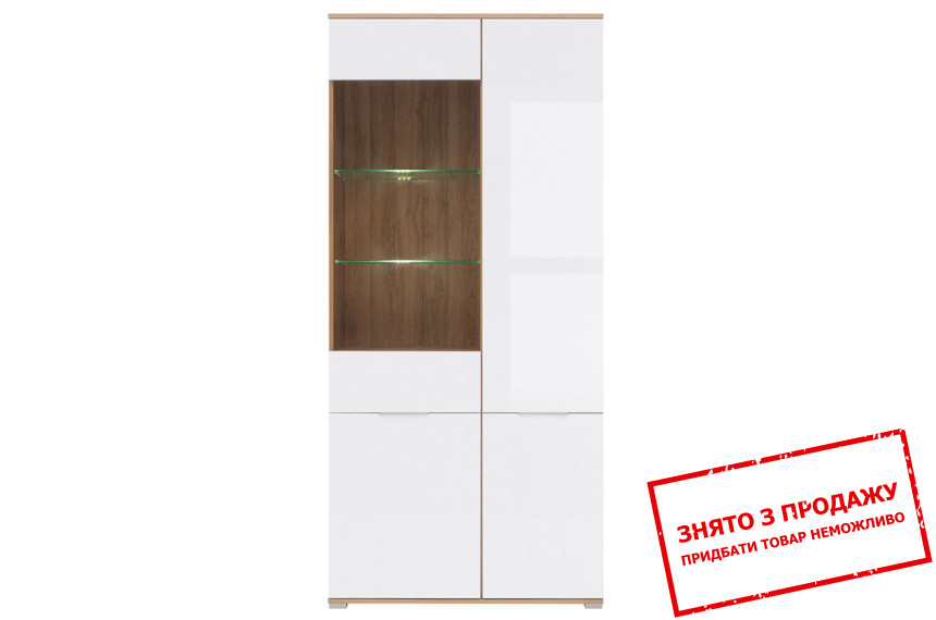 Вітрина Злата / Zele REG1W3D БРВ 4-дверна з підсвіткою Дуб тахо/білий матовий