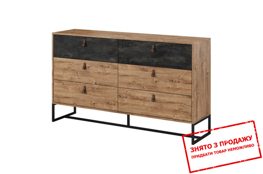 Комод Brown 6S/154 з 6 шухлядами Дуб ріббек/чорний камінь