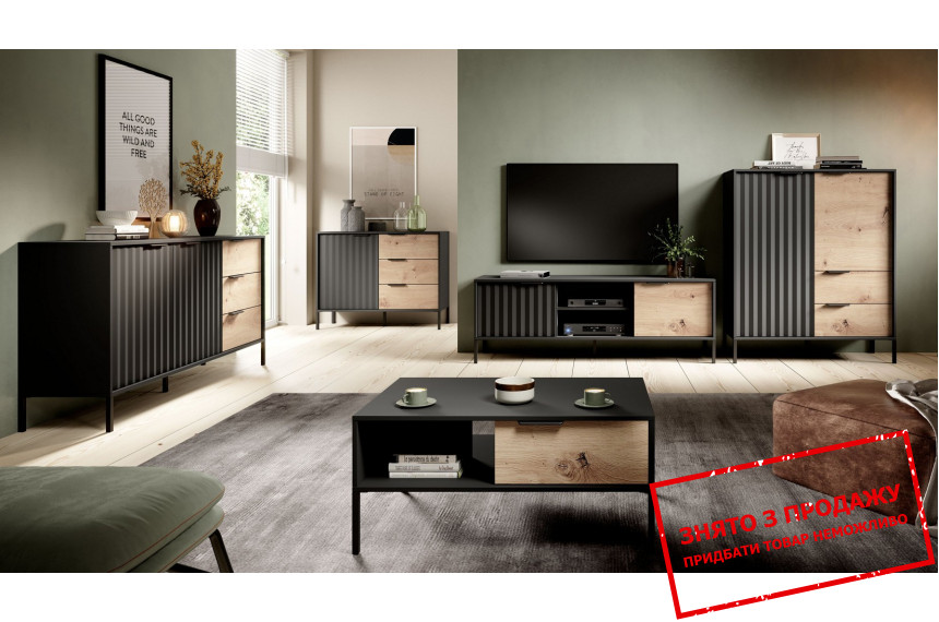 Стінка у вітальню Perfect Home Рейв / Rave A Чорний/дуб артизан