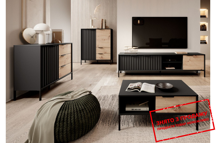 Стінка у вітальню Perfect Home Рейв / Rave F Чорний/дуб артизан