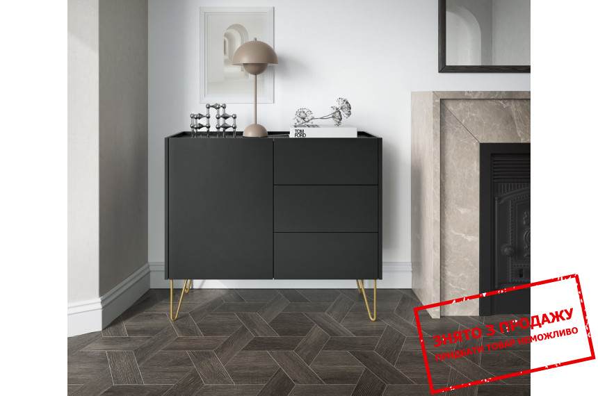 Комод Perfect Home Гармоні / Harmony KSZ97 1-дверний з 3 шухлядами і золотими ніжками Чорний/чорний мармур роял