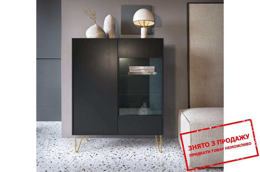 Вітрина Perfect Home Гармоні / Harmony WT97 2-дверна з золотими ніжками Чорний/чорний мармур роял