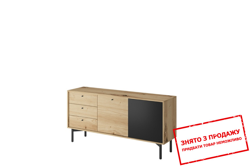 Комод Low 2D3S/151 2-дверний з 3 шухлядами Дуб артизан/чорний перл