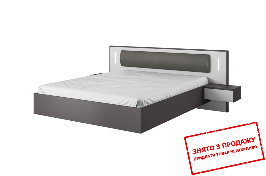 Ліжко (каркас) 160 Sega двоспальне з тумбами приліжковими та LED Графіт/білий