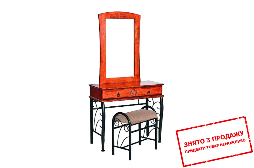 Туалетний стіл Signal 1102 з дзеркалом і пуфом з 1 шухлядою Черешня антична/чорний