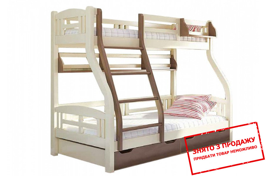 Ліжко двоярусне дерев'яне Venger Світлана з 2 шухлядами з полицями