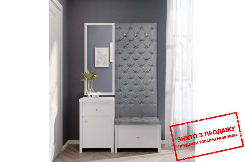 Набір меблів у передпокій Крістіна Люкс / Kristina Lux БРВ з 1 шухлядою Німфеа альба/білий глянець/тканина ETNA 90