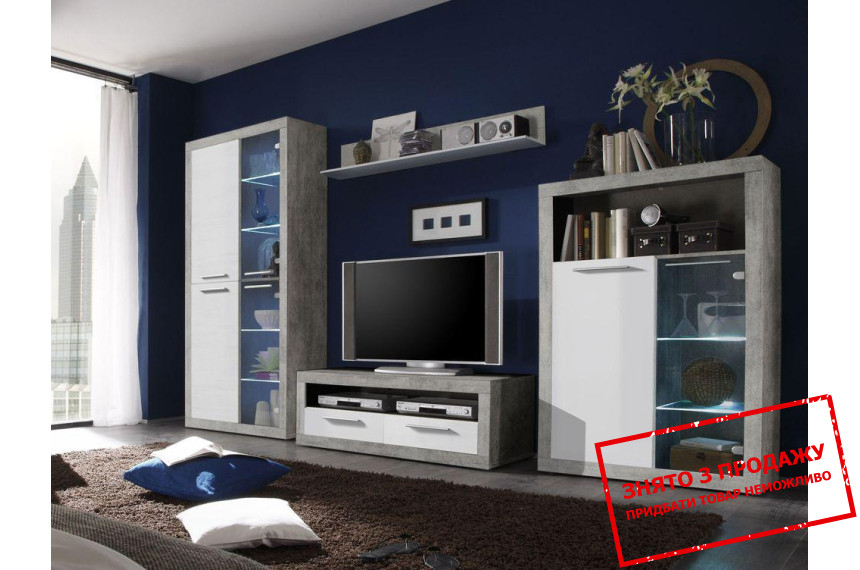 Стінка у вітальню Стелла (Стоун) / Stella (Stone) БРВ Бетон/білий глянець