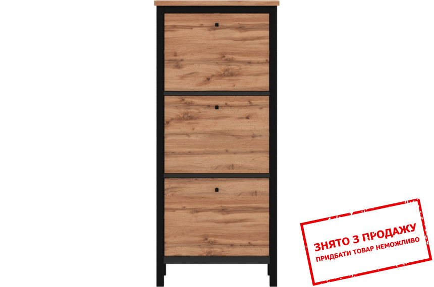 Тумба для взуття Чос / Chos BUT3D Гербор 3-дверна Дуб тахо/чорний